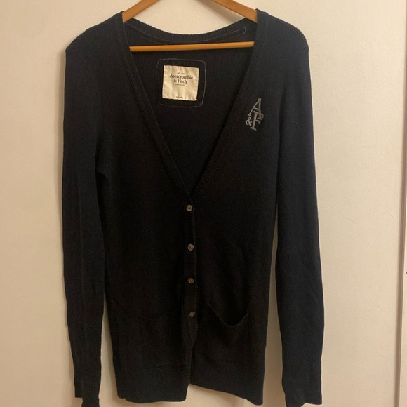 Abercrombie & Fitch LARGE Women’s Collegiate Navy Cardigan V Neck - Picture 1 of 7